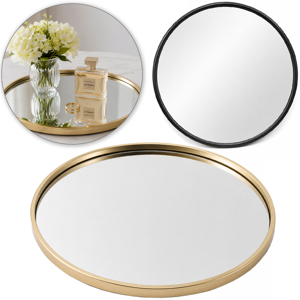 BANDEJA DE PLASTICO COM ESPELHO REDONDO DECORATIVA 1,5X20CM DE Ø