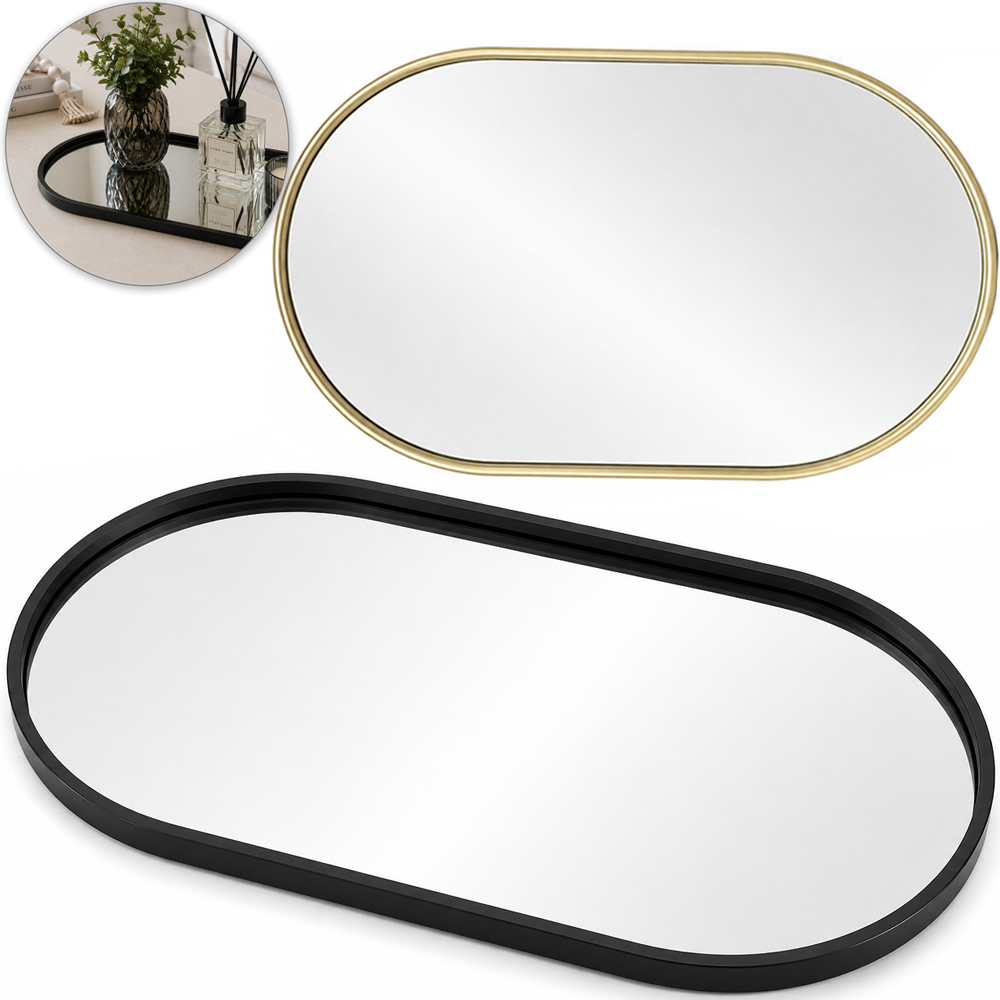 BANDEJA DE PLASTICO COM ESPELHO OVAL DECORATIVA 30X19,5X1,5CM