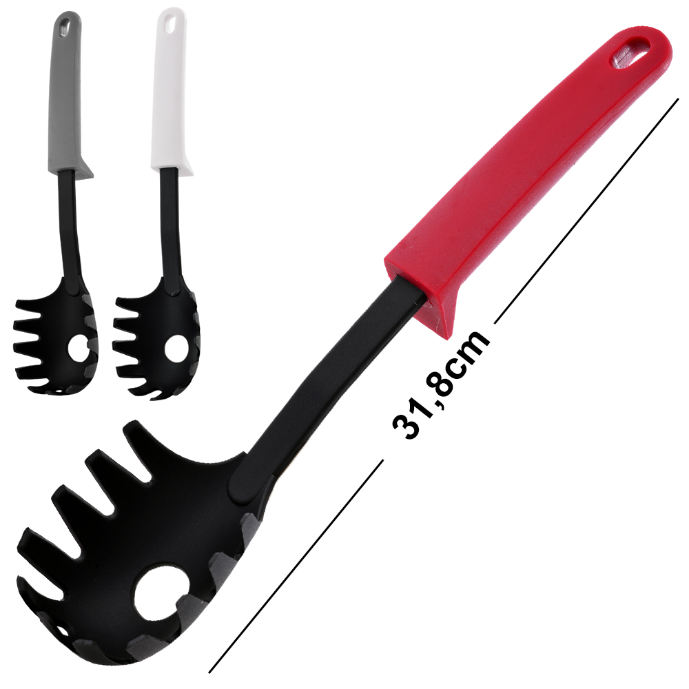 PEGADOR DE MASSAS DE NYLON PRETO CABO PLASTICO VERMELHO E BRANCO CHERRY 31,8X6,5CM