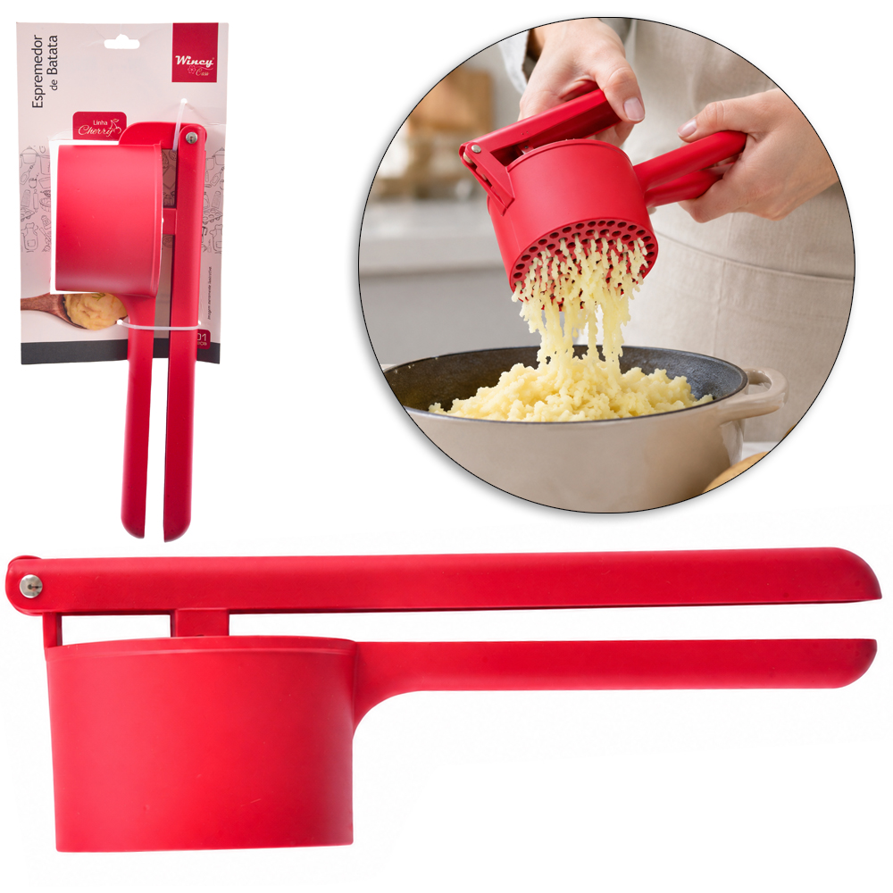 ESPREMEDOR / AMASSADOR DE BATATA DE ALUMINIO VERMELHO CHERRY 26X9X9CM