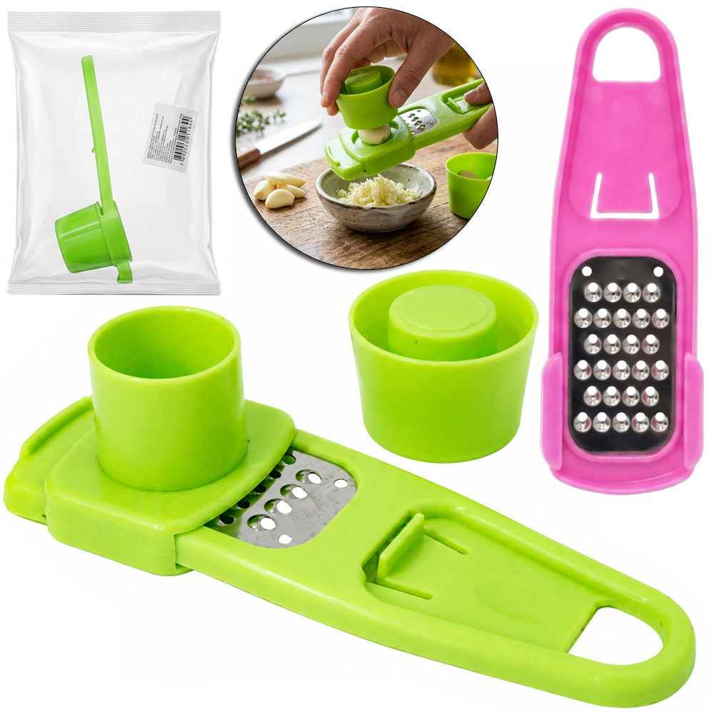 RALADOR DE ALHO 1 FACE DE INOX / PLASTICO COM PROTETOR DE DEDO 13,5X4CM