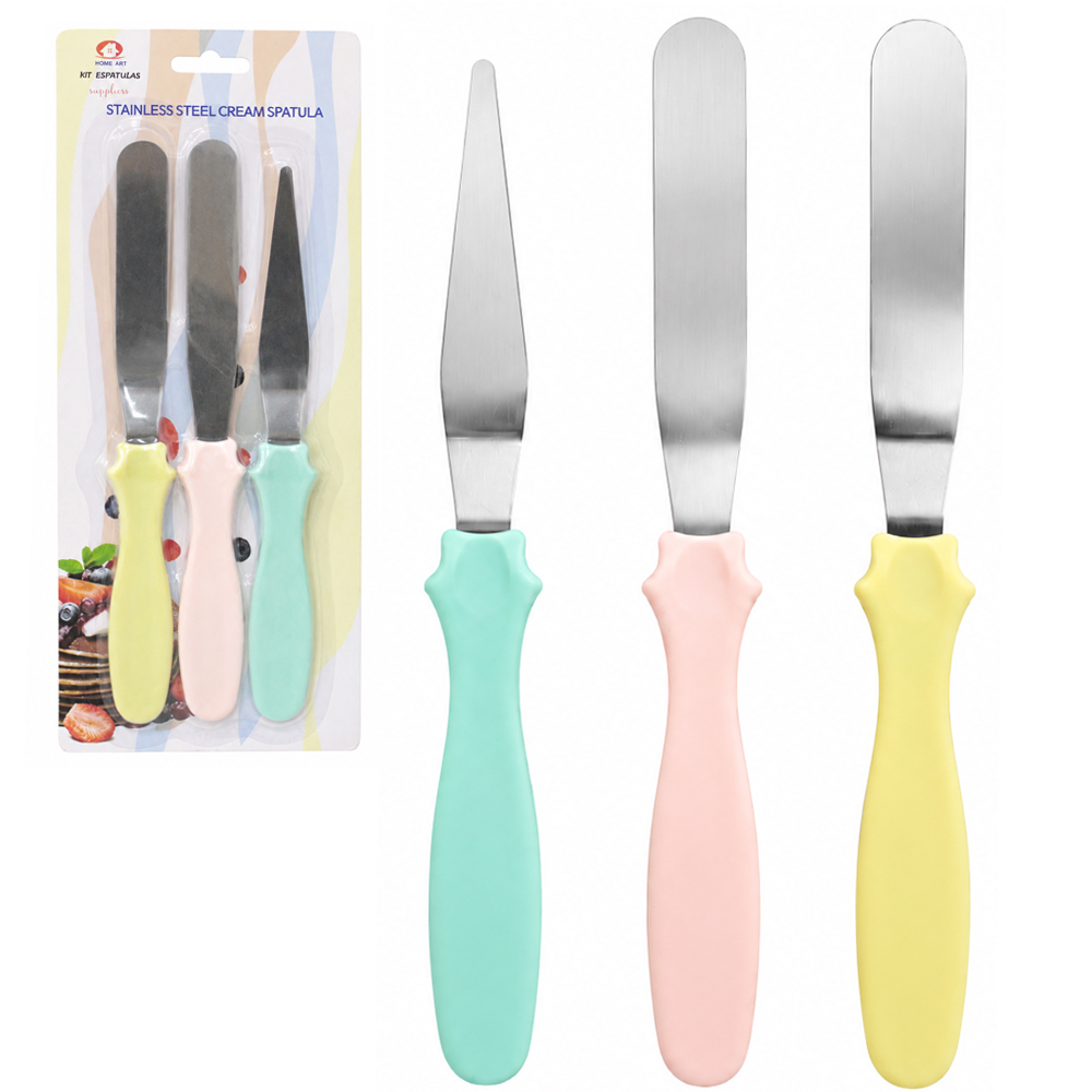 ESPATULA DE BOLO DE INOX CABO PLASTICO 3 PECAS
