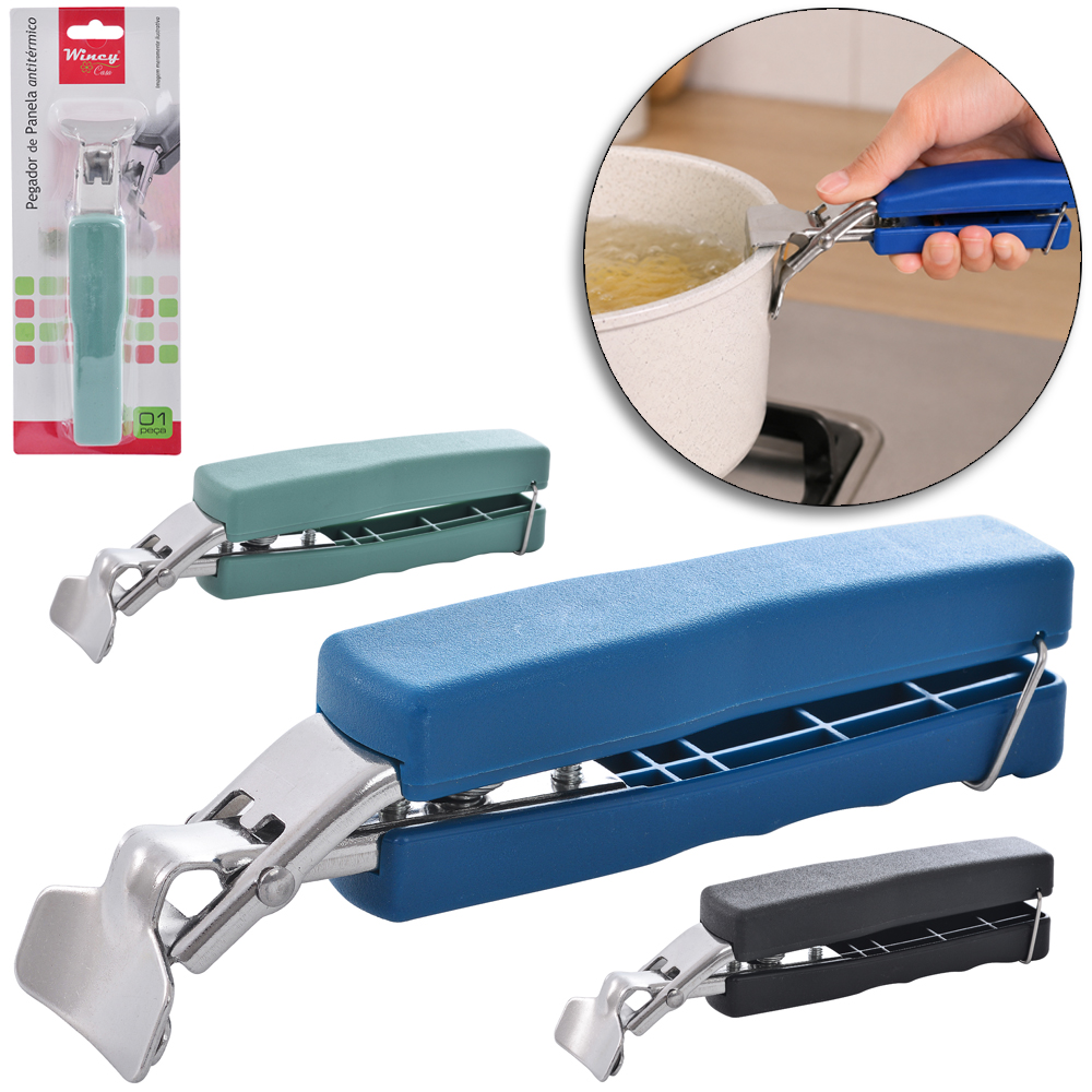 PINCA PEGADOR DE ASSADEIRA / PANELA  DE INOX COM TRAVA 17X4X3CM 