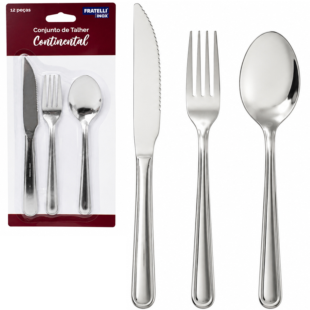 CONJUNTO DE TALHERES / FAQUEIRO DE INOX COM 12 PECAS CONTINENTAL