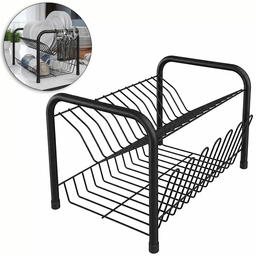 ESCORREDOR SECADOR DE PRATOS / COPOS ARAMADO DUPLO BLACK 40,5X28X24,5CM