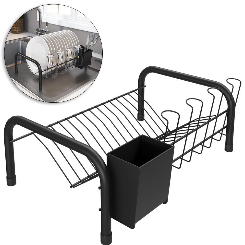 ESCORREDOR SECADOR DE PRATOS / COPOS ARAMADO BLACK COM PORTA TALHER DE PLASTICO 38,5X29,5X16,5CM