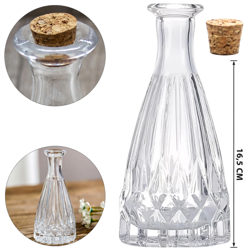 FRASCO DECORATIVO DE VIDRO REDONDO COM TAMPA CORTICA 250ML 