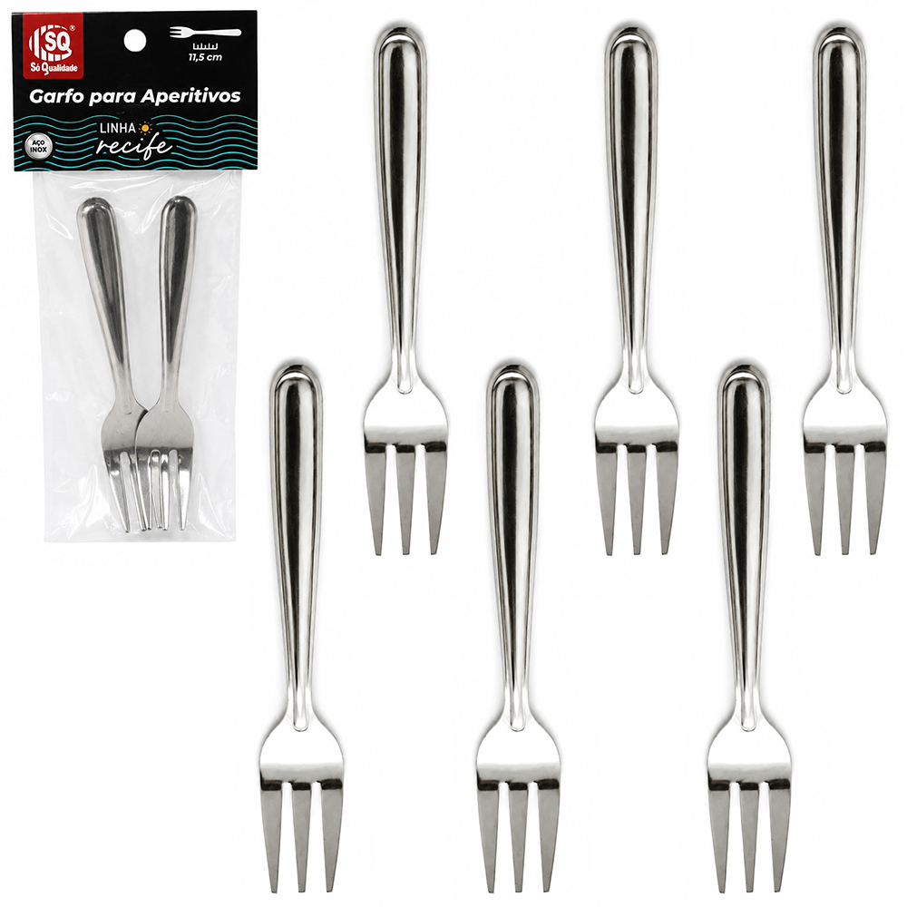 GARFO / GARFINHO P/APERITIVOS / FRUTAS E PETISCOS DE INOX RECIFE COM 6 PECAS 11,5CM