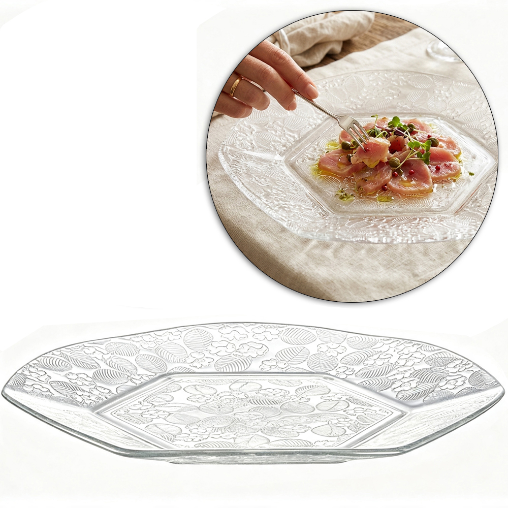 PRATO DE VIDRO RASO FLORIPA TRANSPARENTE 25CM DE Ø