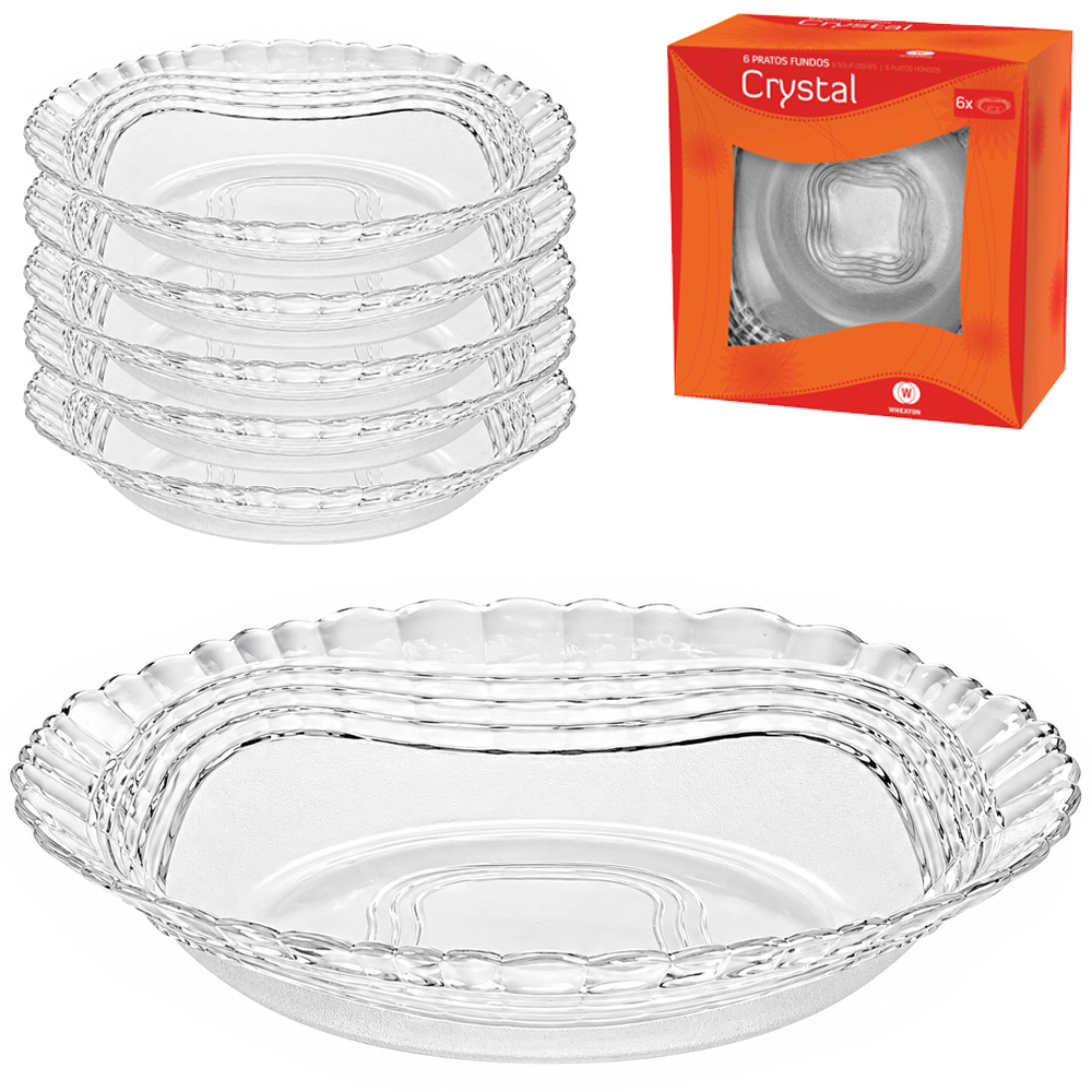 JOGO DE PRATO DE VIDRO FUNDO CRYSTAL TRANSPARENTE COM 6 PECAS 21,8CM DE Ø