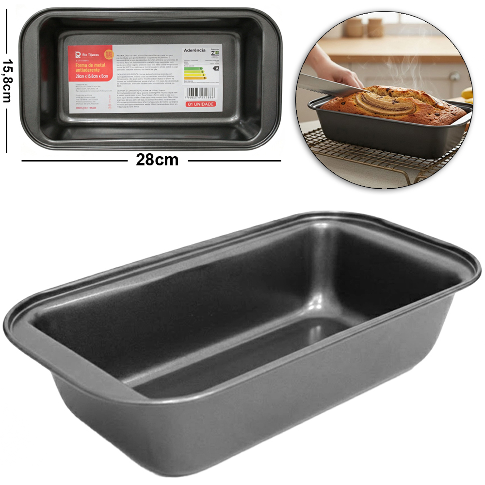 FORMA ASSADEIRA DE ACO CARBONO ANTIADERENTE PARA BOLO / PAO RETANGULAR 28X15,8X5CM
