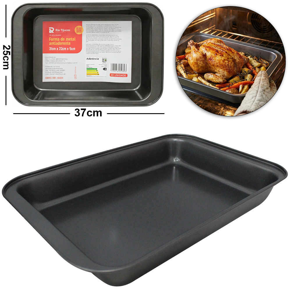 FORMA ASSADEIRA DE ACO CARBONO ANTIADERENTE RETANGULAR 37X25X5CM