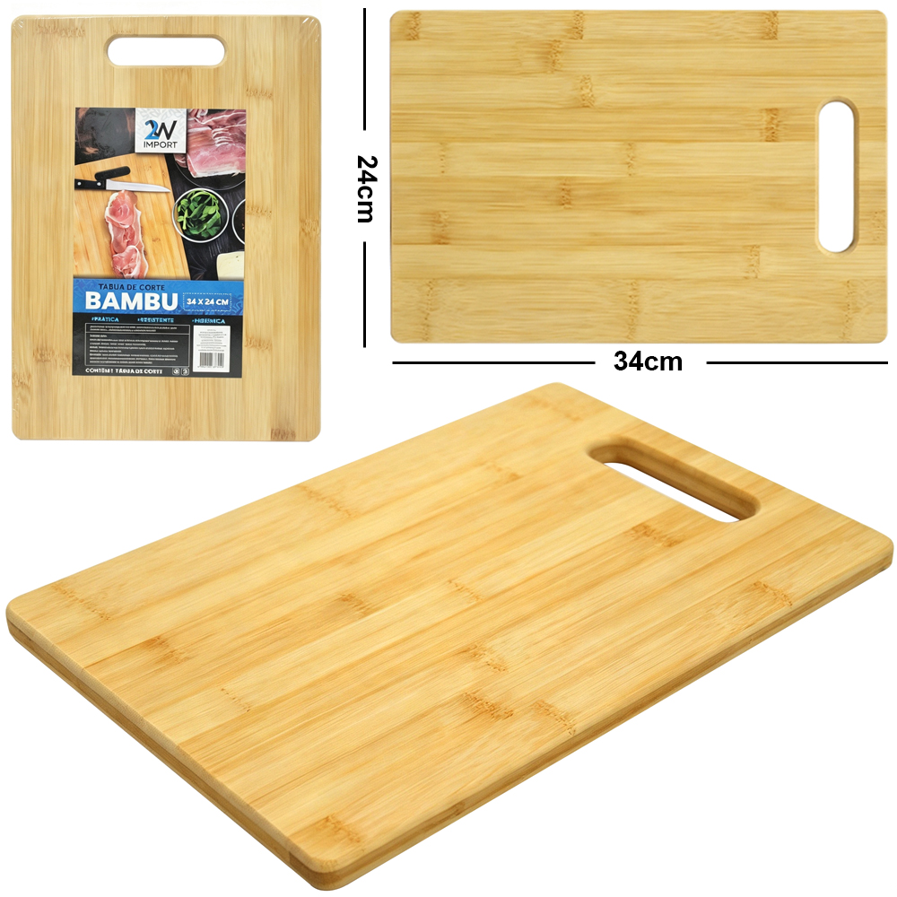 TABUA DE CORTE DE MADEIRA / BAMBU MULTIUSO RETANGULAR 34X24CM