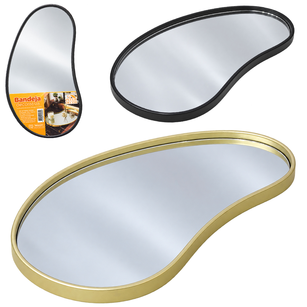 BANDEJA DE PLASTICO COM ESPELHO DECORATIVA INTER DECOR 28,5X17,5X1,5CM