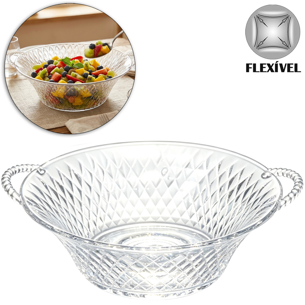 TIGELA SALADEIRA DE PLASTICO PET FLEXIVEL REDONDA COM ALCA 6,5X20,5X18CM DE Ø