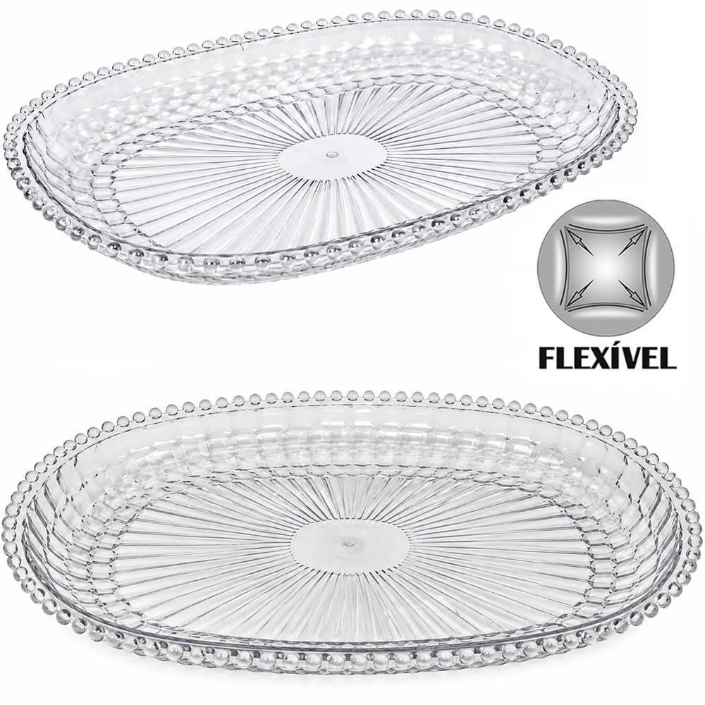BANDEJA ORGANIZADOR DE PLASTICO PET FLEXIVEL OVAL PEROLA 41X28,7X3CM