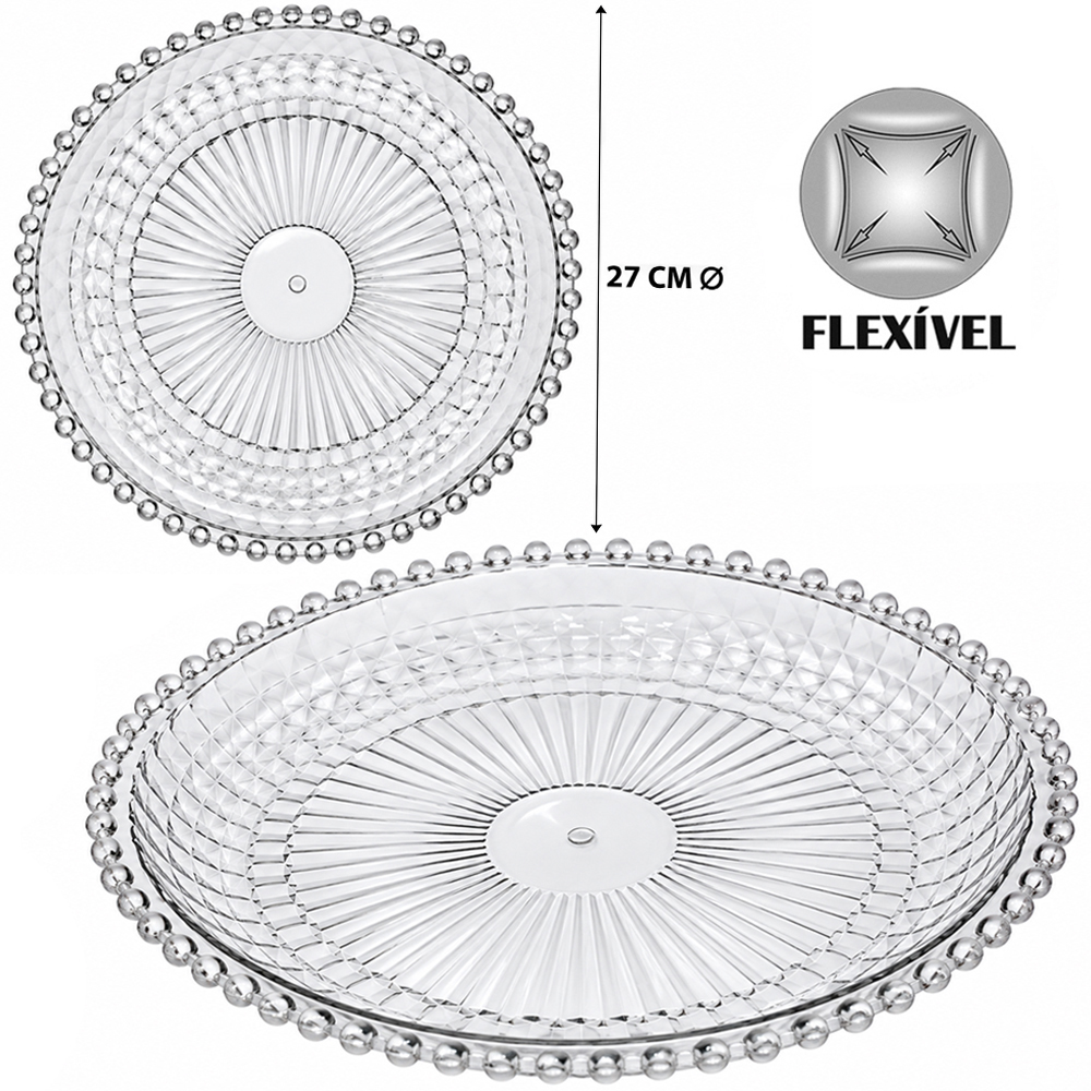 BANDEJA ORGANIZADOR PRATO DE PLASTICO PET FLEXIVEL REDONDA PEROLA PARA BOLO / DOCES 3X27CM DE Ø