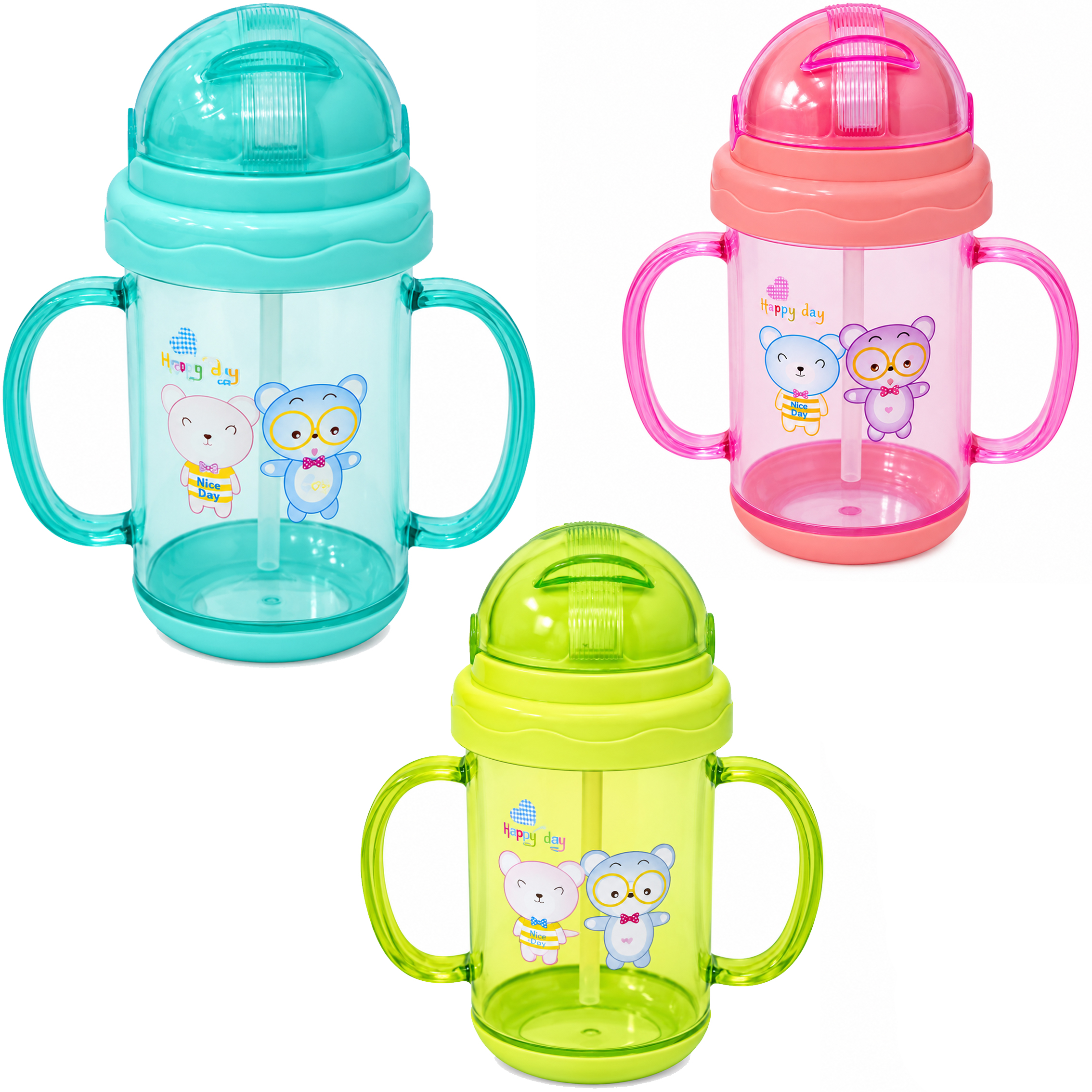 GARRAFA COPO BABY COM TAMPA E CANUDO + ALCA DE PLASTICO 300ML