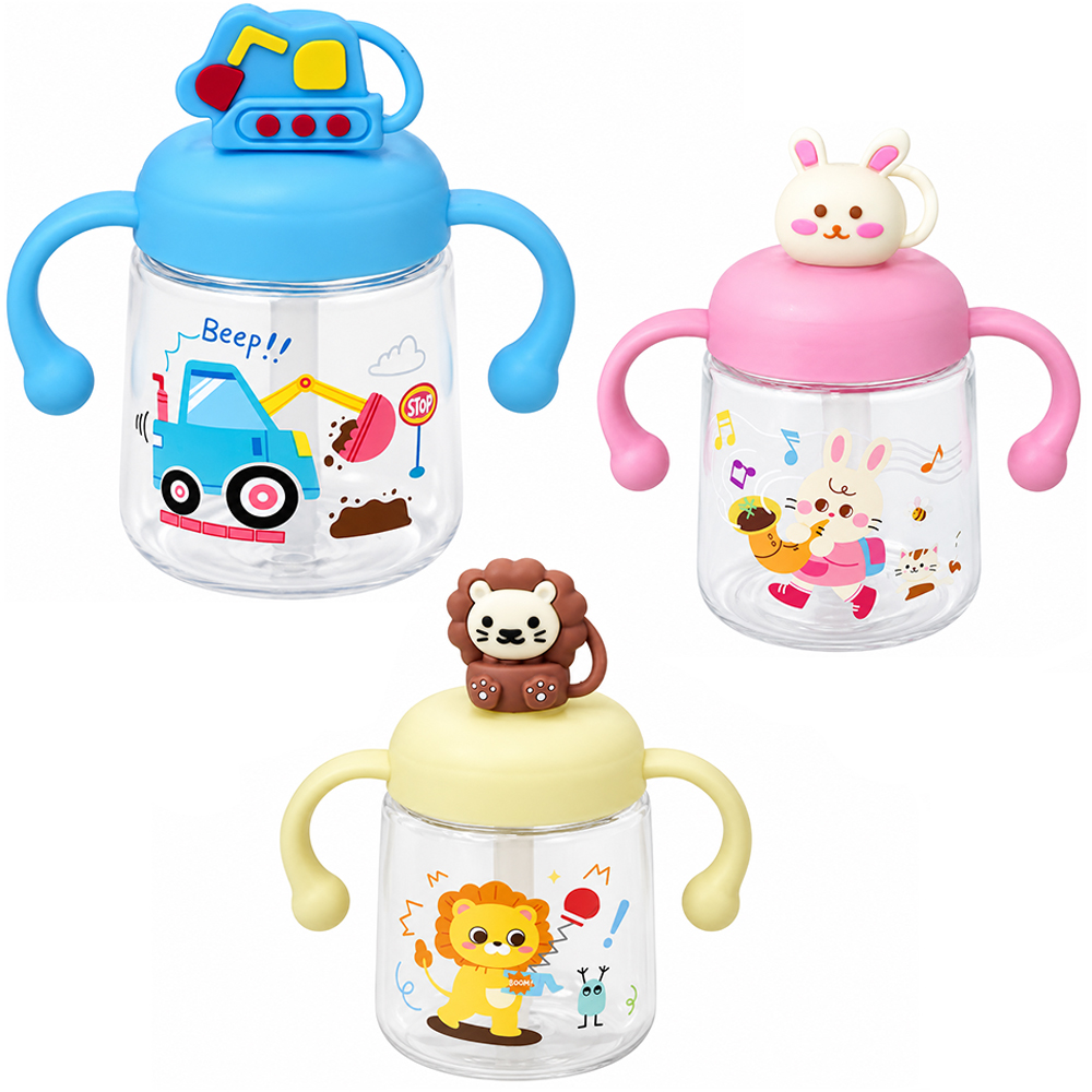 GARRAFA COPO BABY COM TAMPA E CANUDO + ALCA DE PLASTICO 350ML