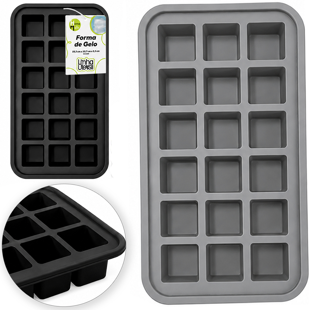 FORMA DE GELO COM 18 CAVIDADES QUADRADA DE SILICONE UTENSIL 19,3X10,7X2,3CM