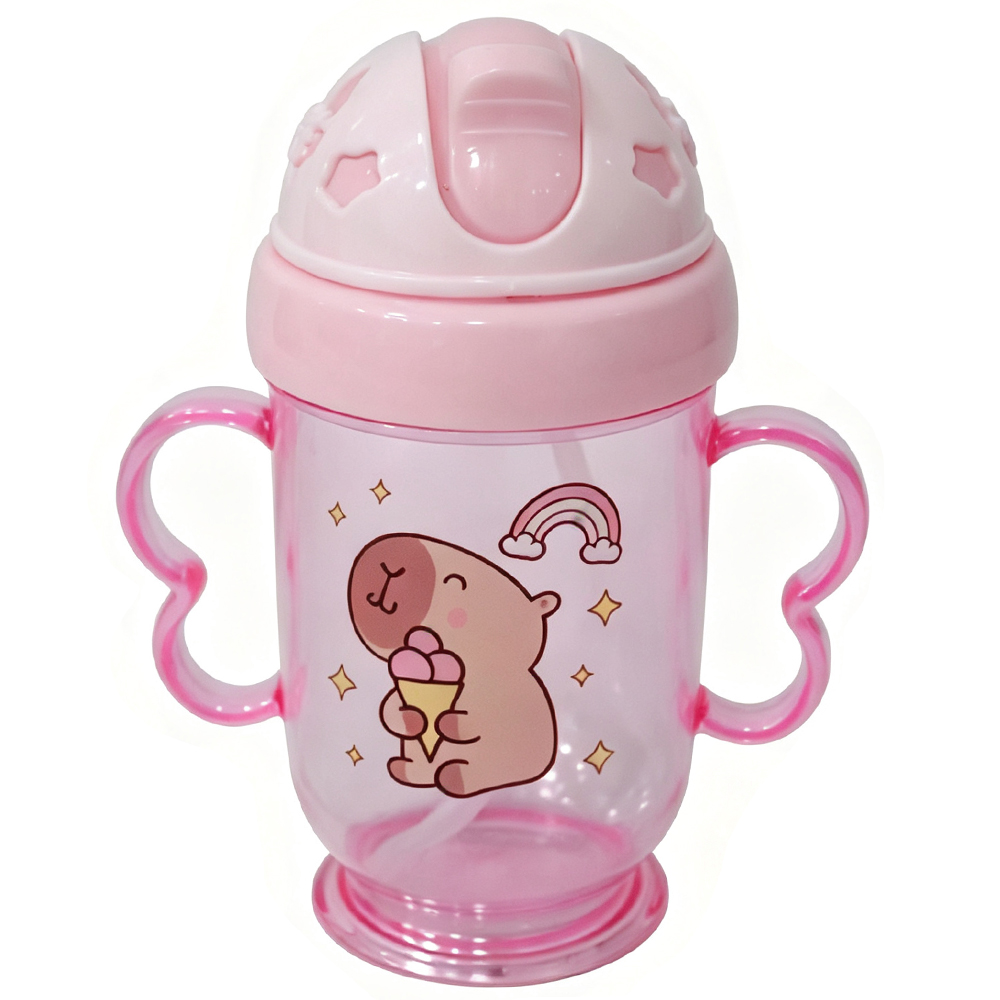 GARRAFA COPO BABY COM TAMPA E CANUDO + ALCA DE PLASTICO 300ML