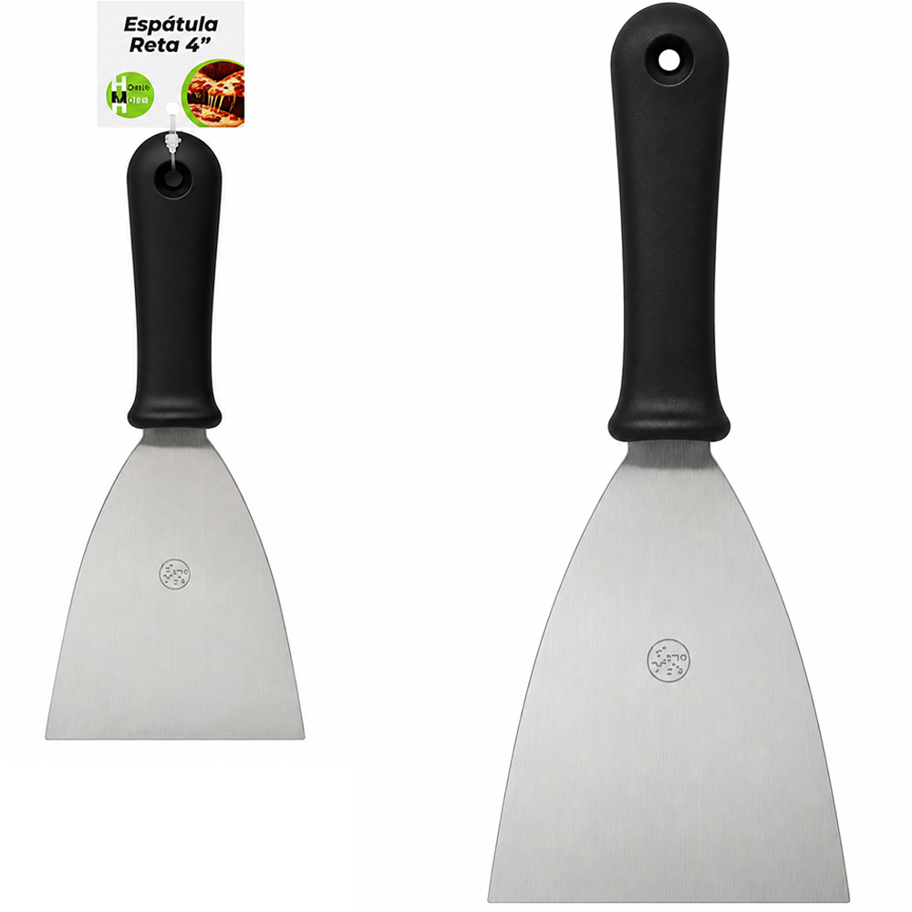 ESPATULA DE COZINHA RETA DE INOX CABO PLASTICO BLACK LINE 4'' 25X10CM