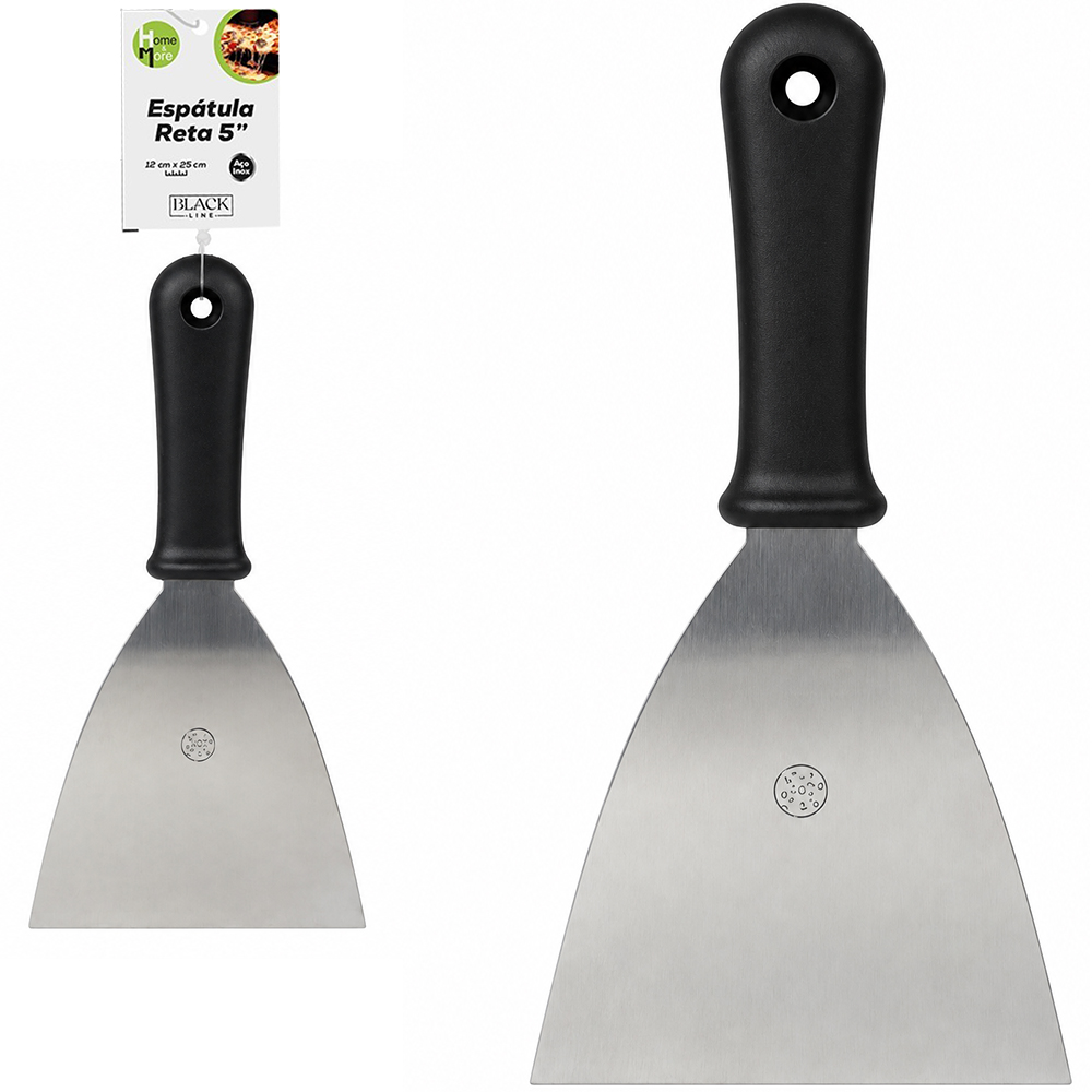 ESPATULA DE COZINHA RETA DE INOX CABO PLASTICO BLACK LINE 5'' 25X12CM