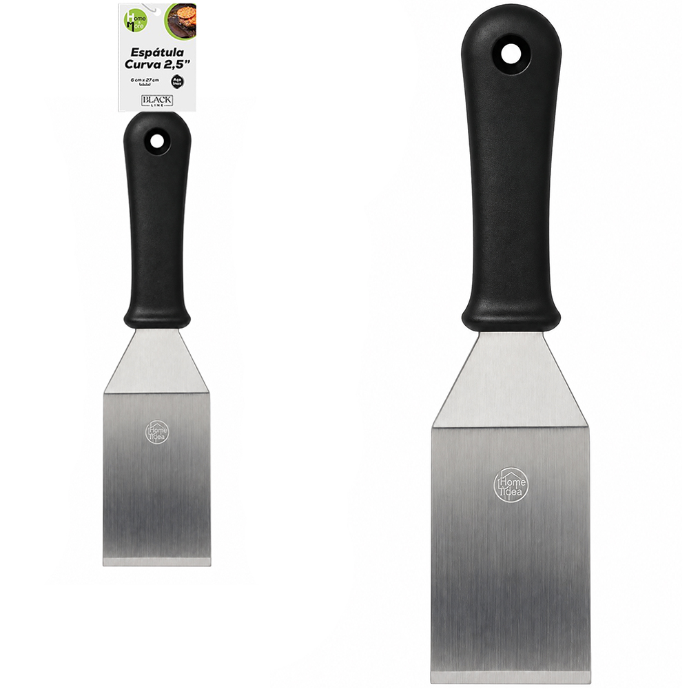 ESPATULA DE COZINHA DEGRAU CURVA DE INOX CABO PLASTICO BLACK LINE 2,5'' 27X6CM