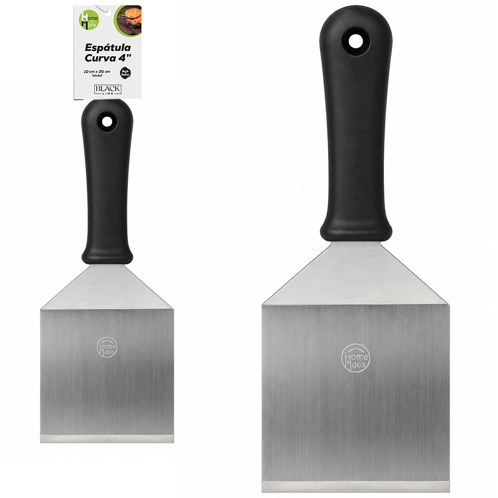 ESPATULA DE COZINHA DEGRAU CURVA DE INOX CABO PLASTICO BLACK LINE 4'' 26X10CM