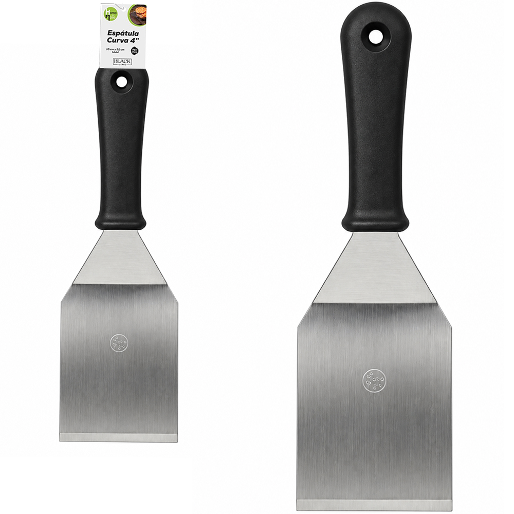ESPATULA DE COZINHA DEGRAU CURVA DE INOX CABO PLASTICO BLACK LINE 4'' 32X10CM