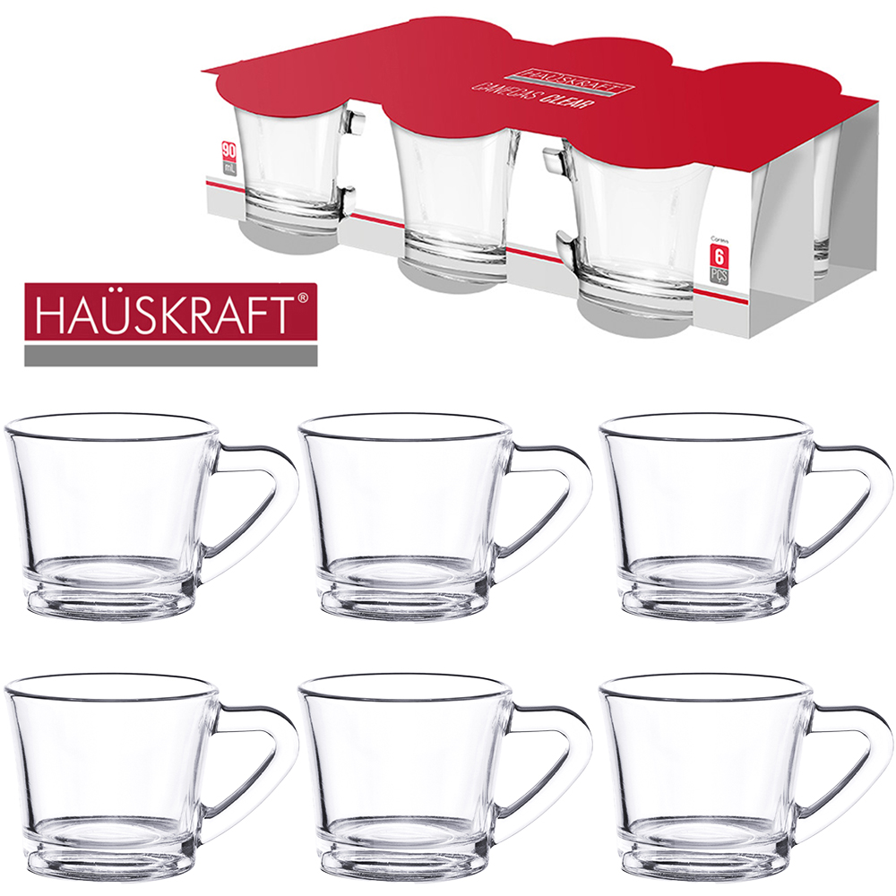 JOGO DE CANECA XICARA DE VIDRO PARA CAFE / CAPPUCCINO CLEAR HAUSKRAFT COM 6 PECAS 90ML 