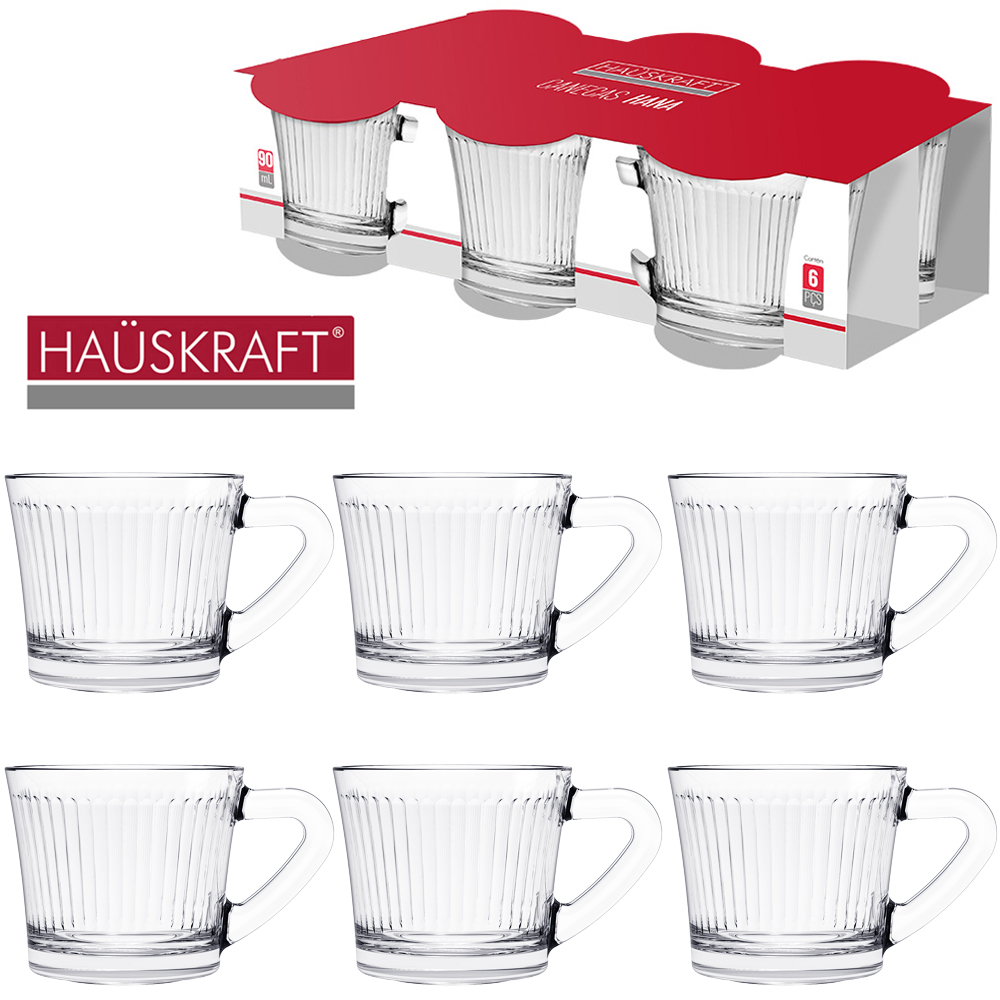 JOGO DE CANECA XICARA DE VIDRO PARA CAFE / CAPPUCCINO HANA HAUSKRAFT COM 6 PECAS 90ML