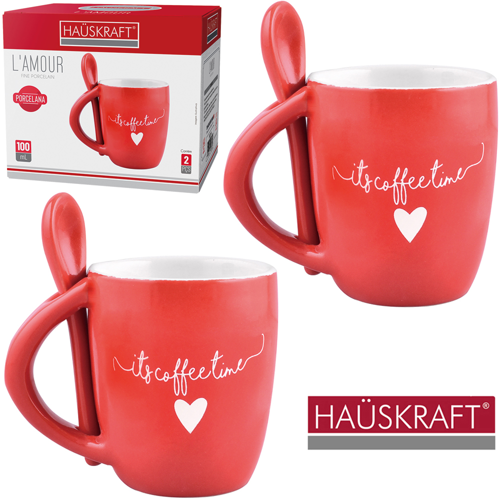 CANECA DE PORCELANA COM COLHER L'AMOUR HAUSKRAFT 100ML