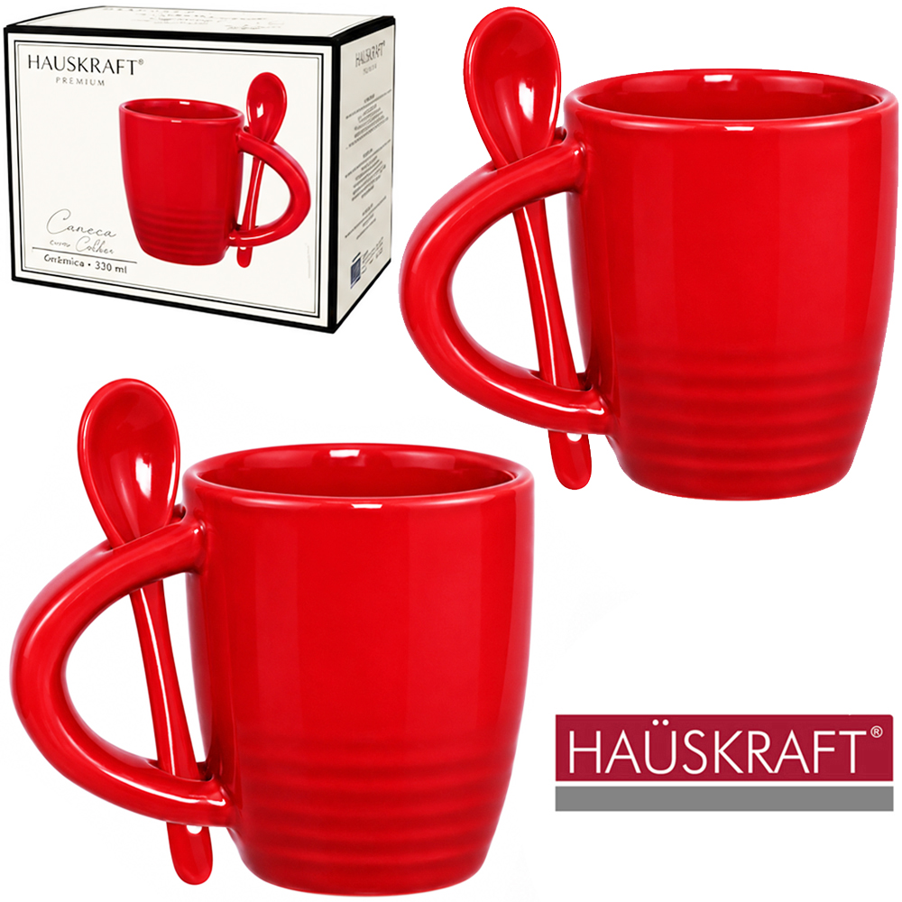 CANECA DE PORCELANA COM COLHER LINHA SERVIR LE CHEF HAUSKRAFT PREMIUM 100ML