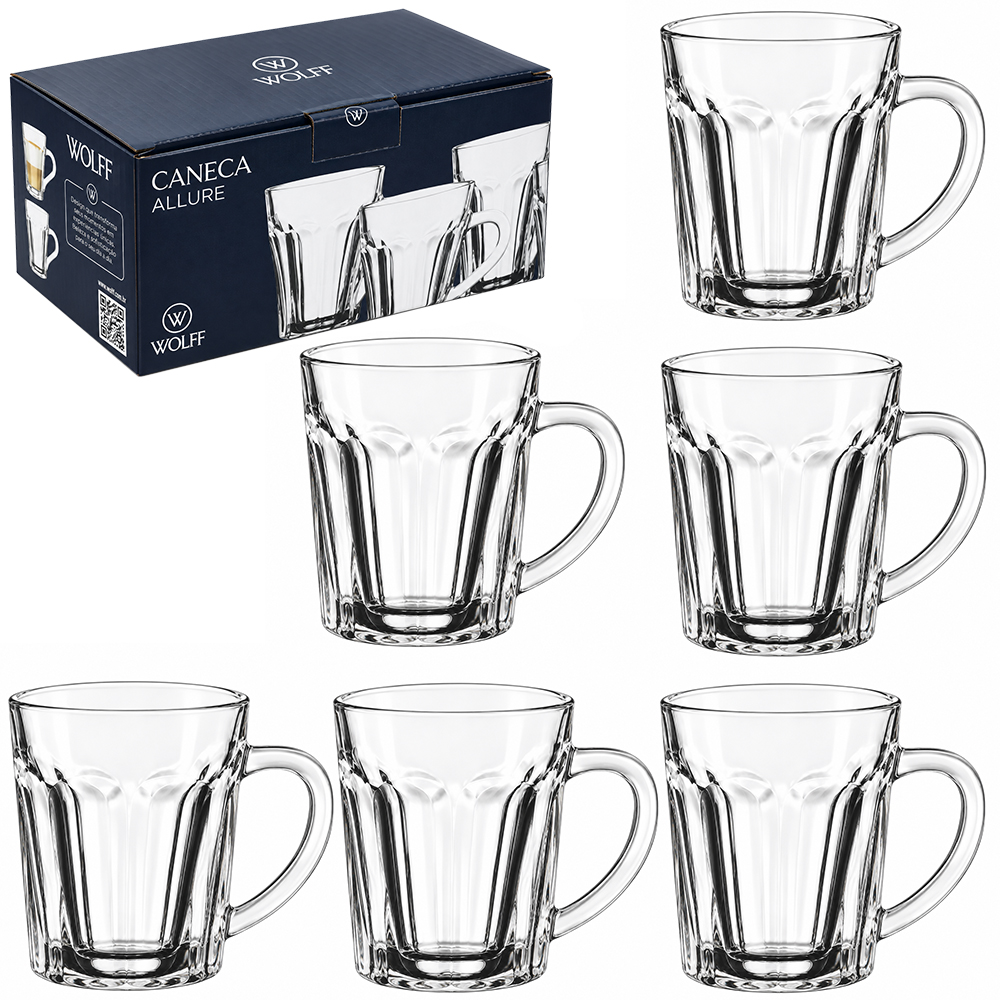 JOGO DE CANECA XICARA DE VIDRO PARA CAFE / CAPPUCCINO ALLURE WOLFF COM 6 PECAS 140ML