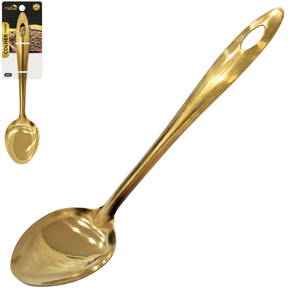 COLHER DE ARROZ DOURADA PREMIUM TOP CASA DE INOX 28X5,5CM