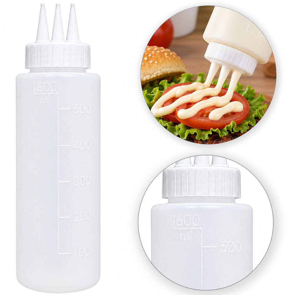 BISNAGA DE PLASTICO LISA PARA MAIONESE COM 3 BICOS 600ML