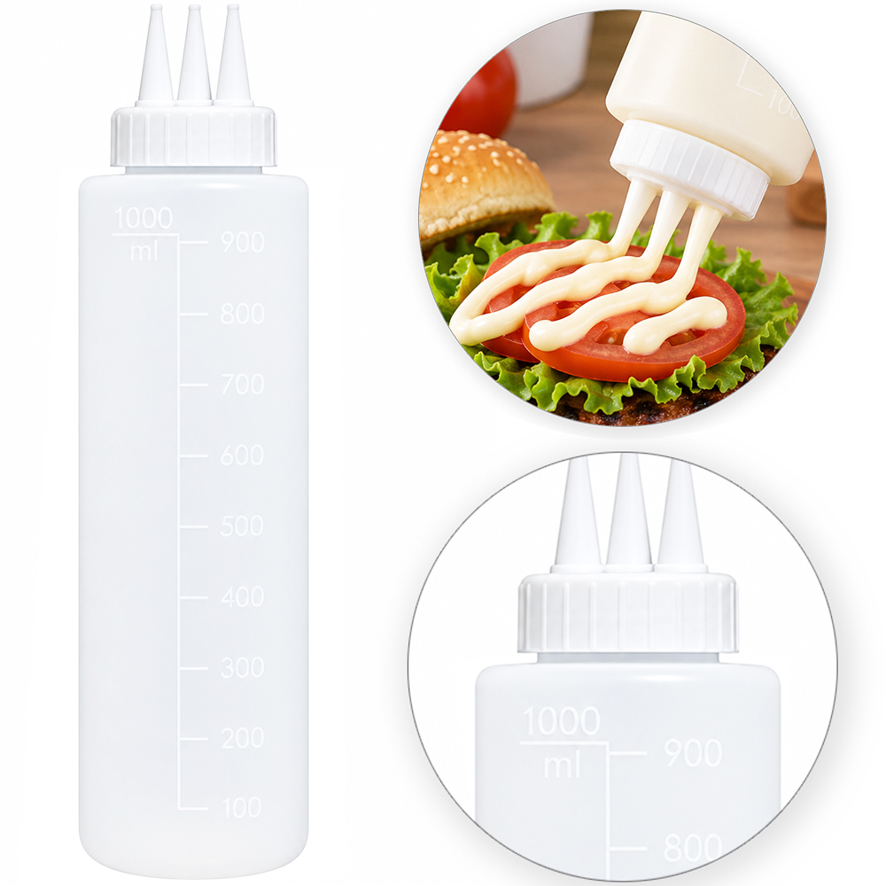 BISNAGA DE PLASTICO LISA PARA MAIONESE COM 3 BICOS 1L