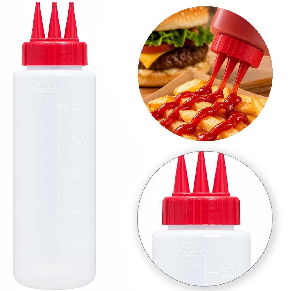 BISNAGA DE PLASTICO LISA PARA KETCHUP COM 3 BICOS 600ML