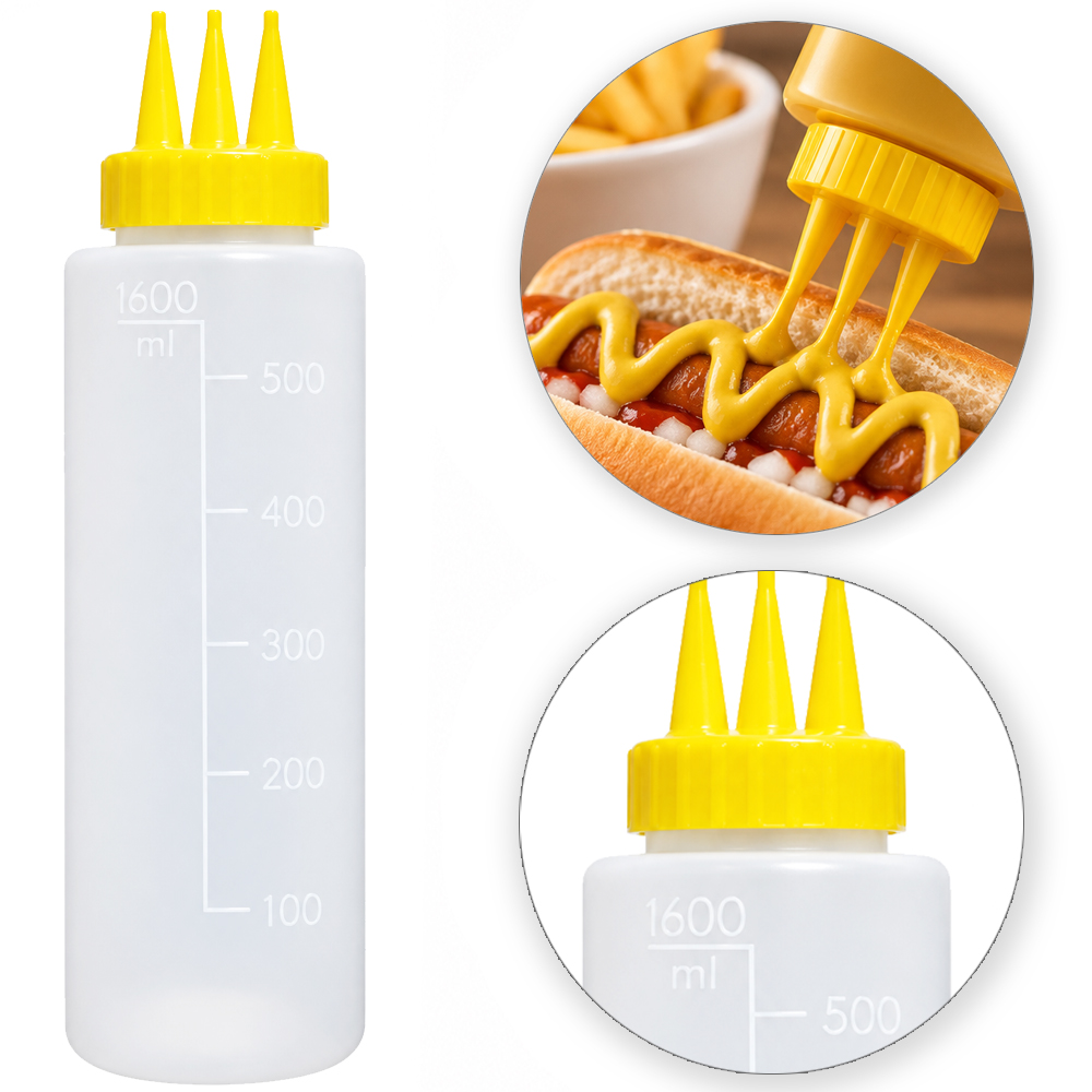 BISNAGA DE PLASTICO LISA PARA MOSTARDA COM 3 BICOS 600ML
