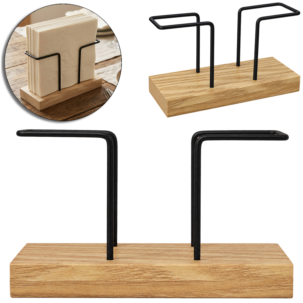 PORTA GUARDANAPO ARAMADO BLACK COM BASE MADEIRA MDF 15X8,5X5,8CM