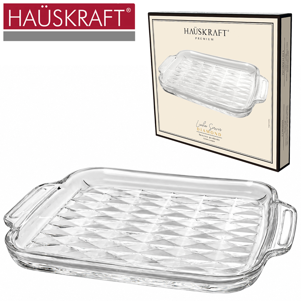 TRAVESSA DE VIDRO CRISTAL QUADRADA LINHA SERVIR DIAMONT HAUSKRAFT PREMIUM 24X20,5X2CM