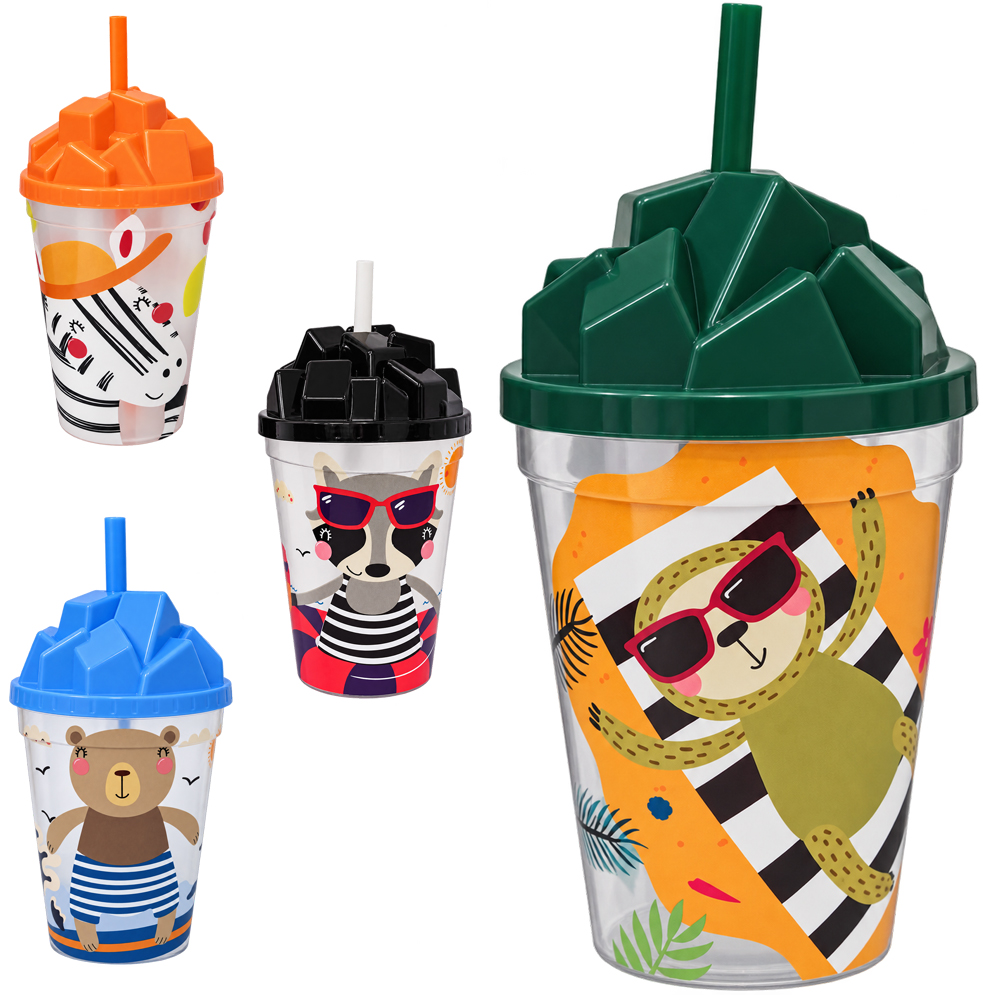 COPO COM TAMPA CUBO DE GELO E CANUDO DE PLASTICO 450ML