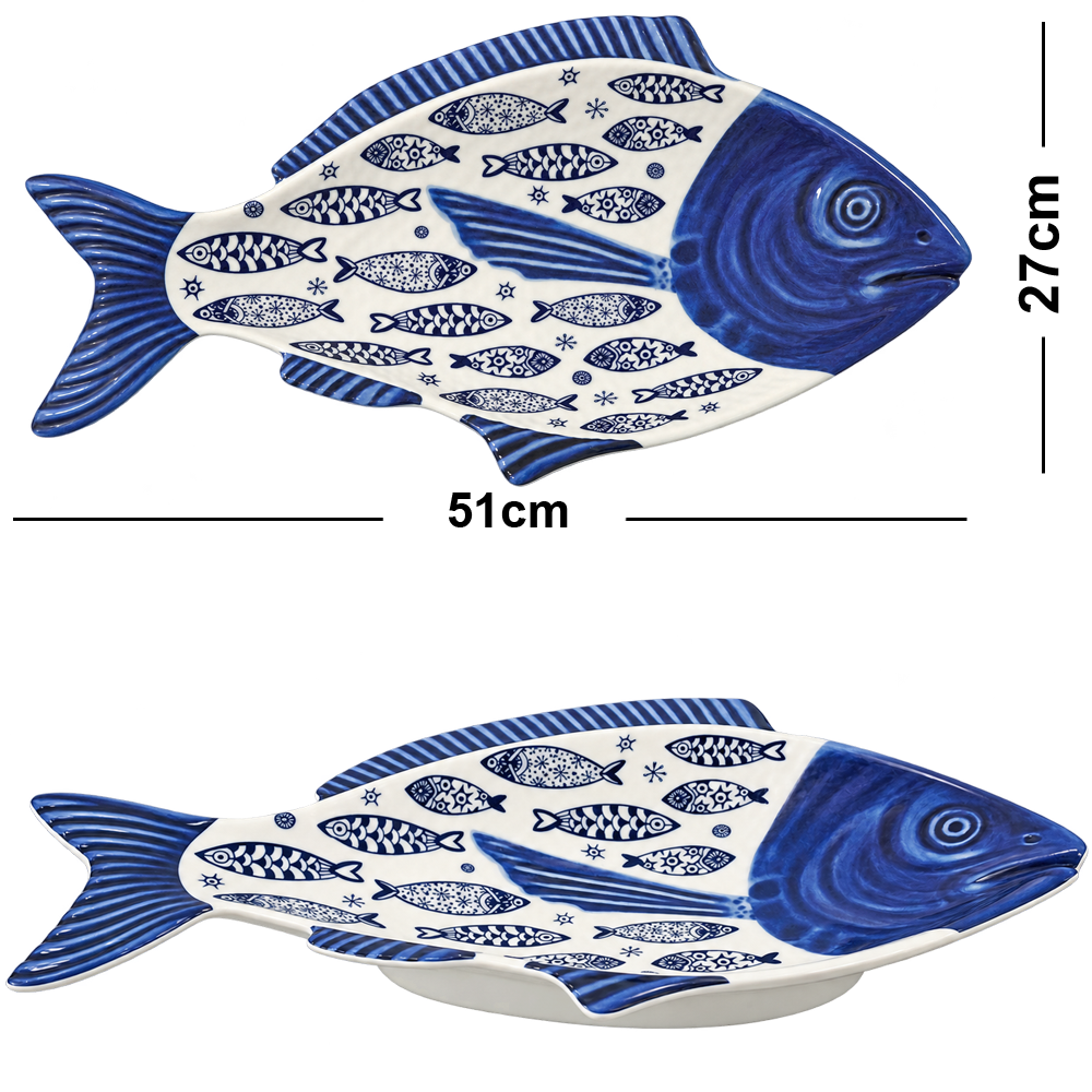 TRAVESSA DE MELAMINA PEIXE PREMIUM OCEANO 51X27X6CM 