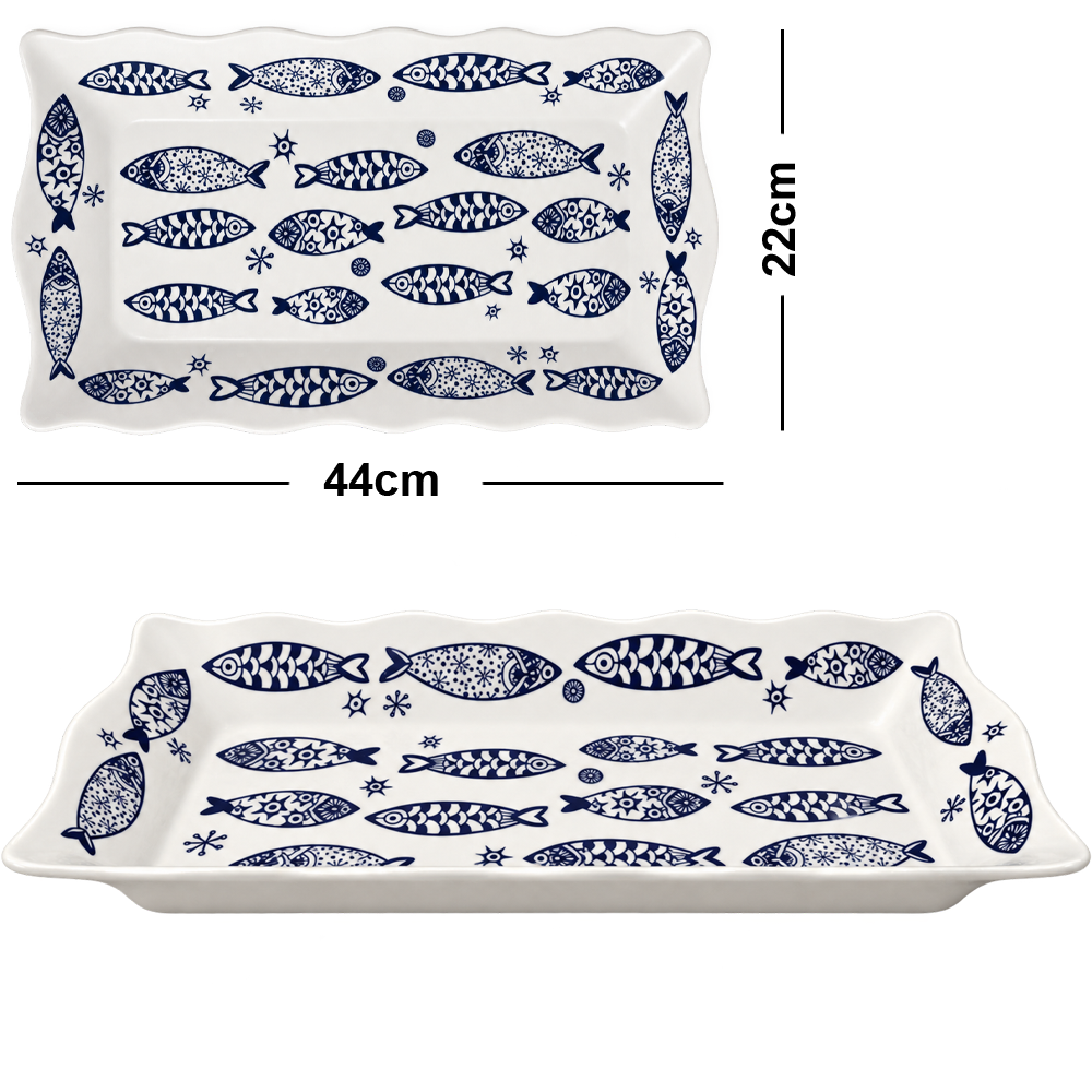 TRAVESSA DE MELAMINA RETANGULAR PREMIUM OCEANO 2800ML 44X22X5CM 