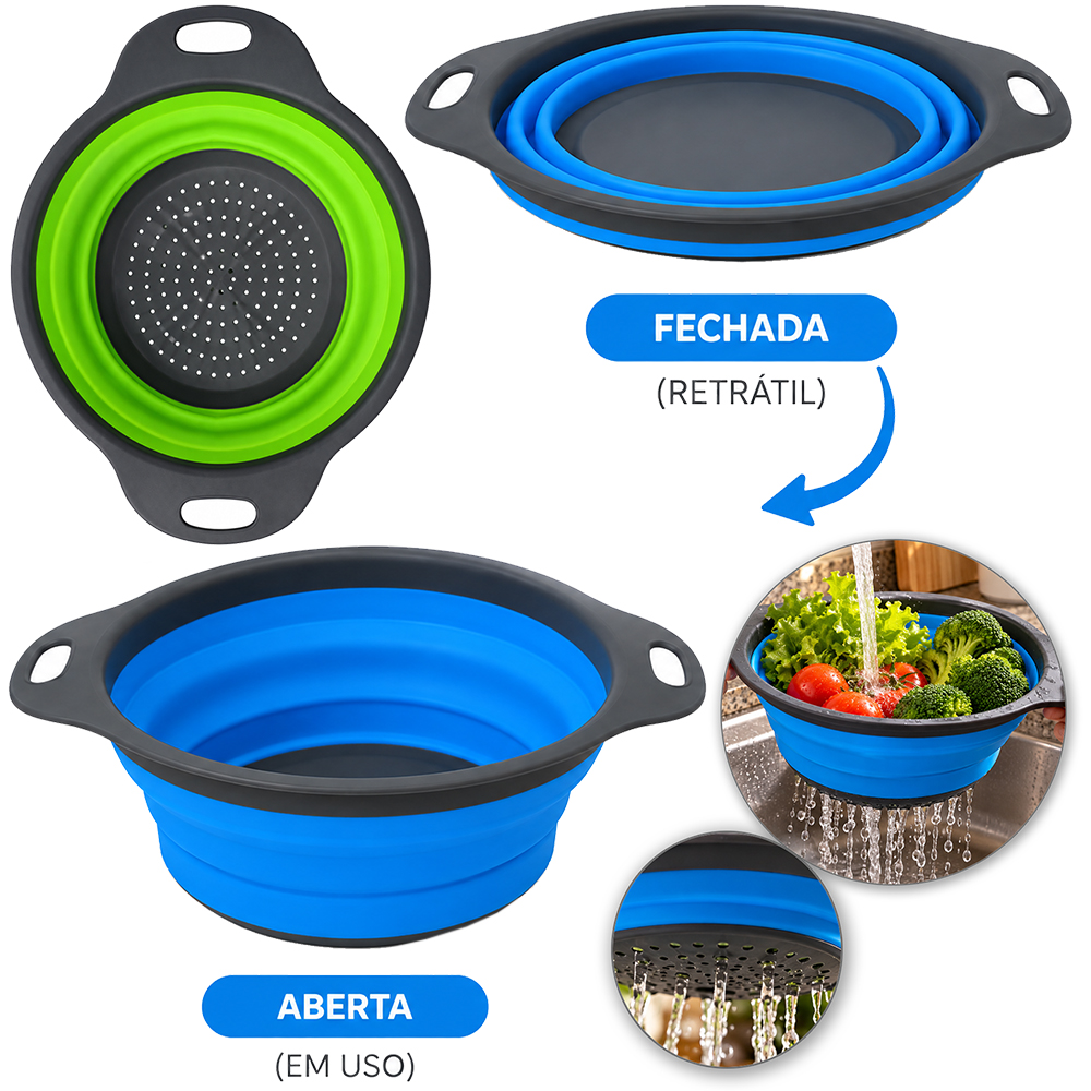 ESCORREDOR DE SILICONE REDONDO MULTIUSO RETRATIL COM ALCA HOME STAR 9X30X24CM DE Ø 