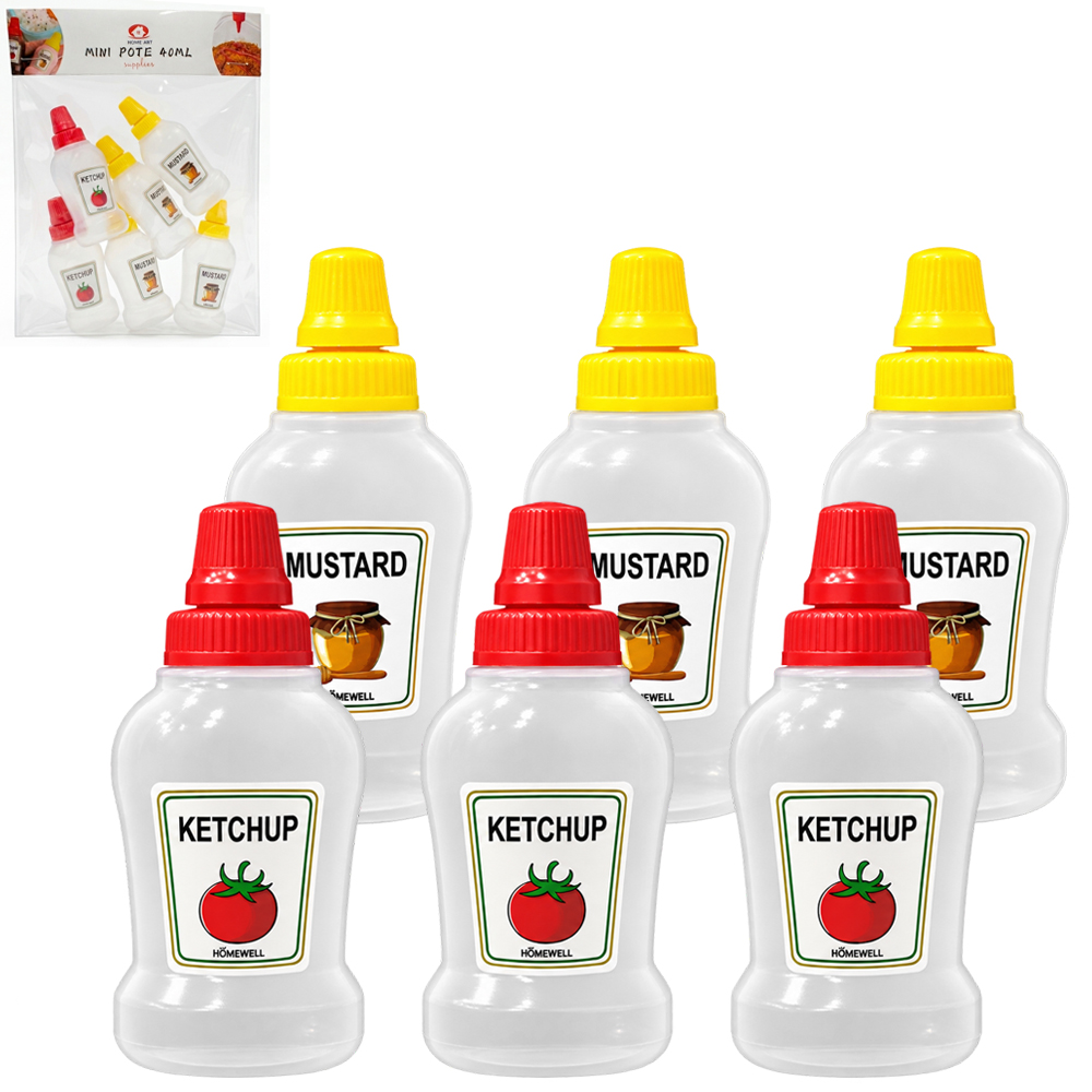 CONJUNTO DE MINI BISNAGA FRASCO DE PLASTICO PARA MOSTARDA E KETCHUP COM 6 PECAS 40ML