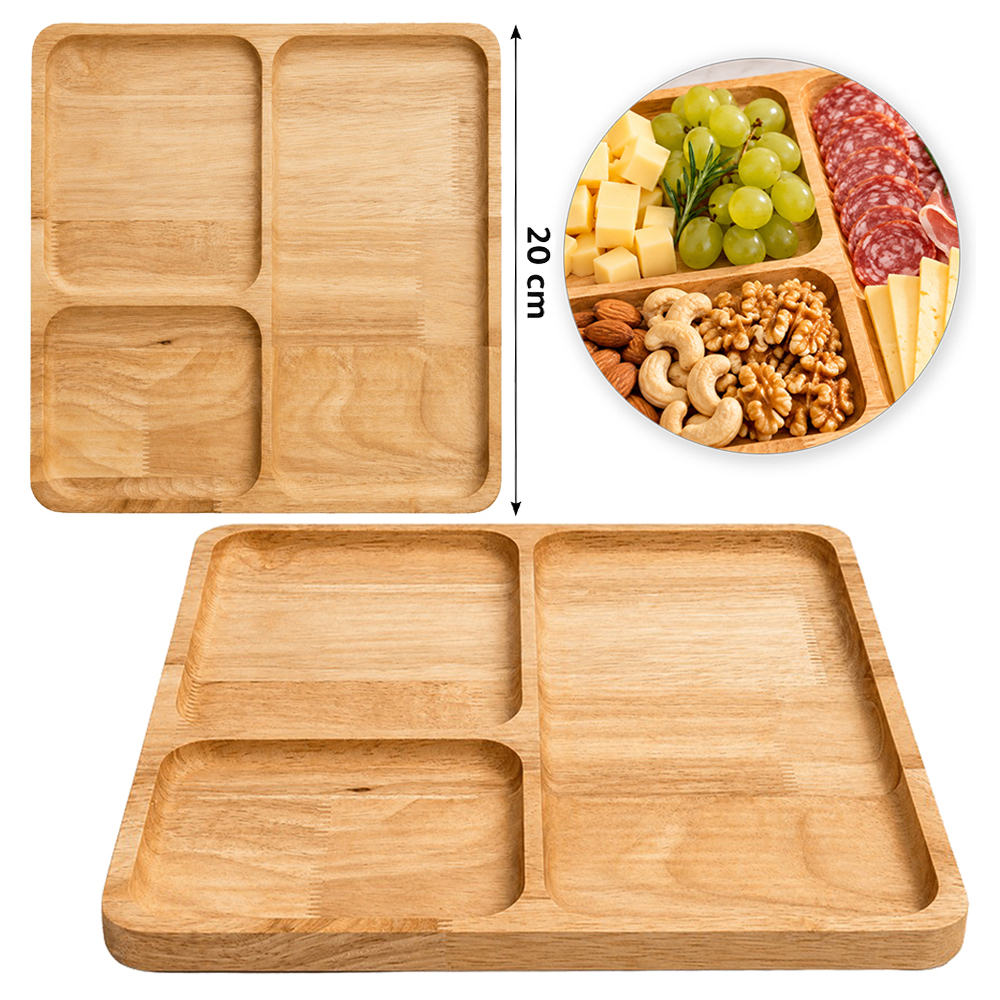 BANDEJA PETISQUEIRA DE MADEIRA QUADRADA COM 3 DIVISORIAS CASA NOBRE KITCHEN'S CHEF 20CM