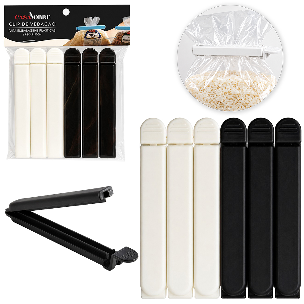LACRA VEDA EMBALAGEM DE PLASTICO MULTIUSO CASA NOBRE BRANCO / PRETO COM 6 PECAS 12X1,7CM