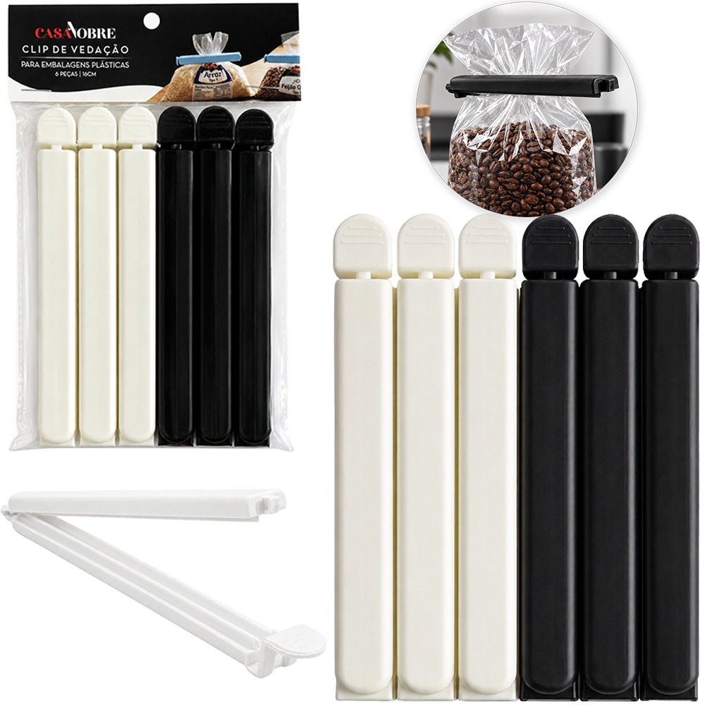 LACRA VEDA EMBALAGEM DE PLASTICO MULTIUSO CASA NOBRE BRANCO / PRETO COM 6 PECAS 16X1,7CM